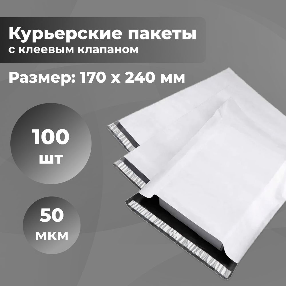 Курьерский упаковочный сейф пакет 170х240 мм, с клеевым клапаном, 50 мкм, 100 штук светло-серый  #1