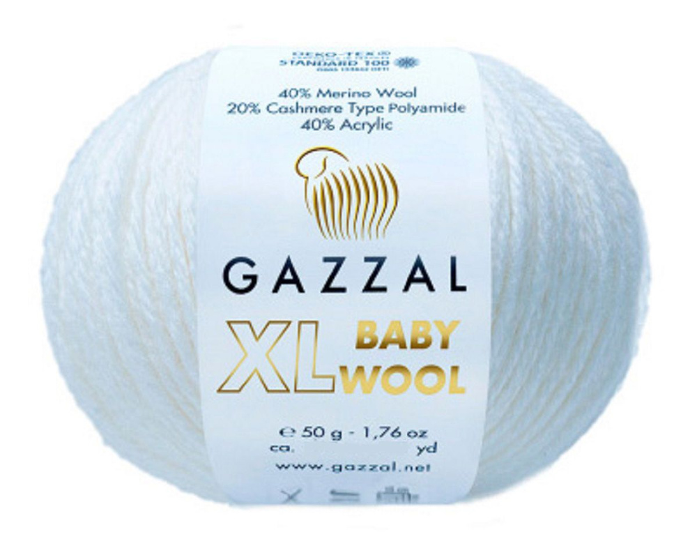 Пряжа Gazzal Baby Wool XL (Газал Беби Вул XL), 801 белый, 2 мотка #1