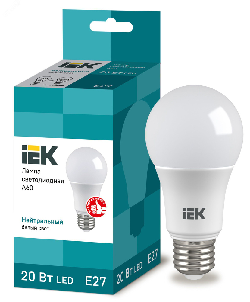 Лампа светодиодная IEK LED 20вт Е27 белый ECO LLE-A60-20-230-40-E27 #1