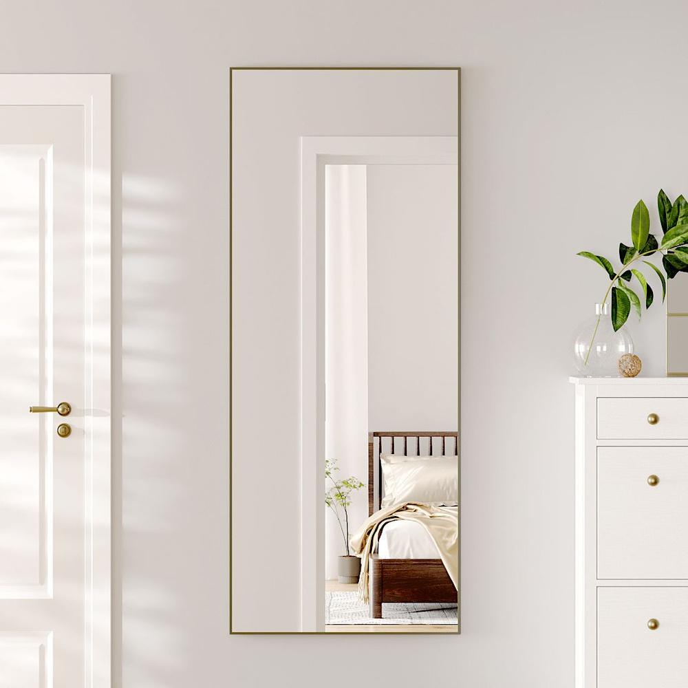Настенное зеркало большое навесное в раме в стиле лофт в прихожую или коридор, TODA ALMA 160х60 см. Золотисто-оливковое #1