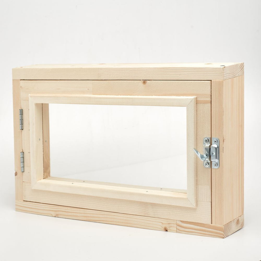 Форточка в парную 30х50 см, окно для бани, сауны, деревянное, одинарное остекление, прозрачное стекло, #1