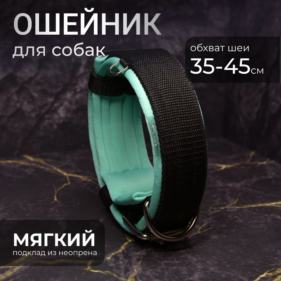 Ошейник TESLA COLLAR 5см чёрный с бирюзовым 35-45см #1