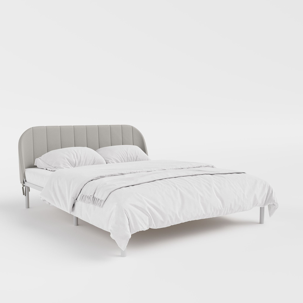 Кровать "Эльба", 160х200 см, велюр Velutto серый, белый каркас, DreamLite  #1
