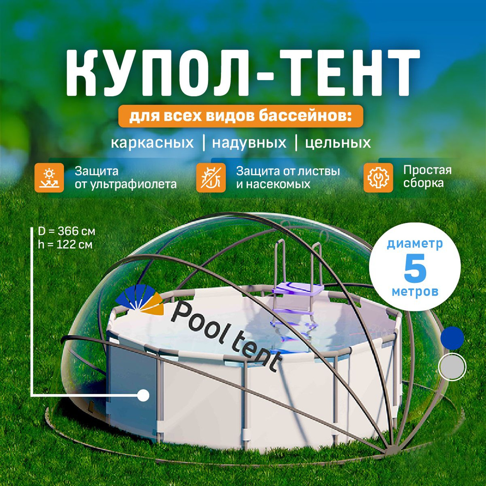 Укрывной прозрачный купол Pool tent для надувных, каркасных и стационарных  бассейнов, складная дачная крышка-навес на лето для поддержания температуры  воды и защиты от мусора, листьев и насекомых - купить с доставкой по