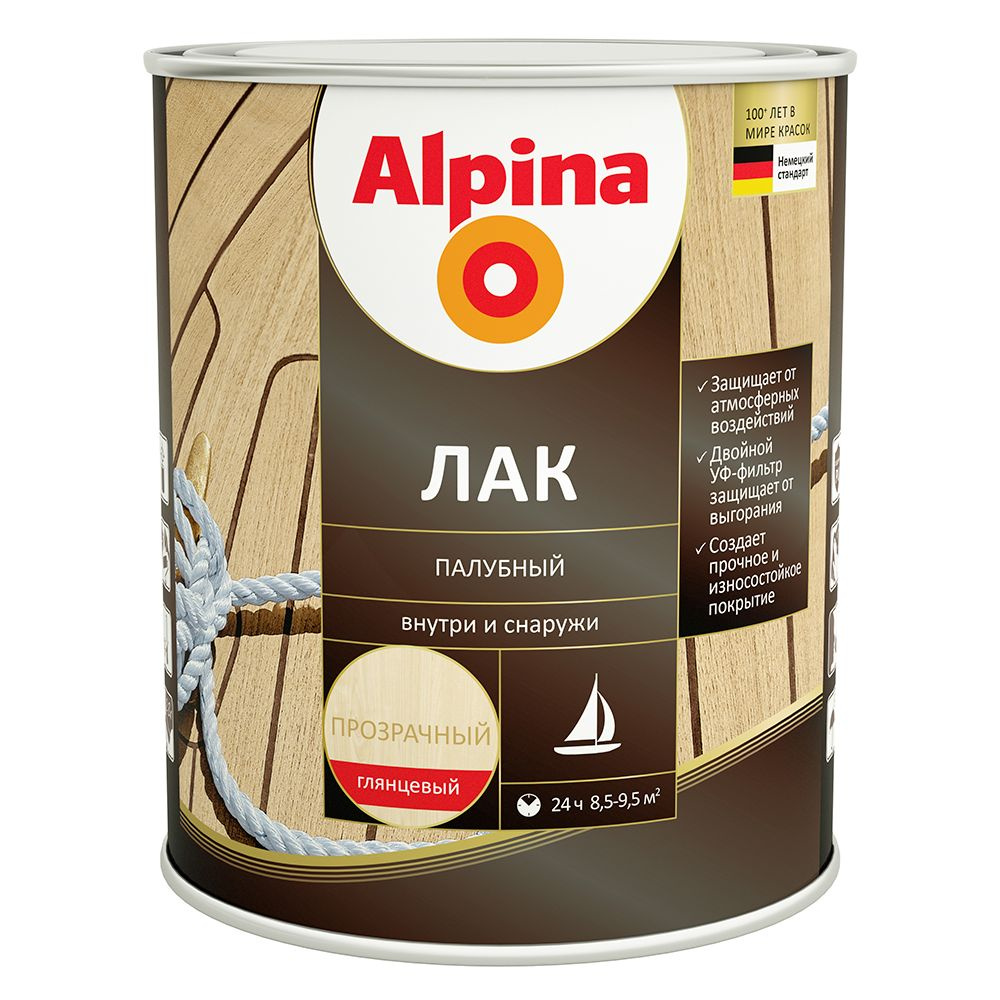 Лак палубный алкидно-уретановый Alpina глянцевый 0,75 л #1