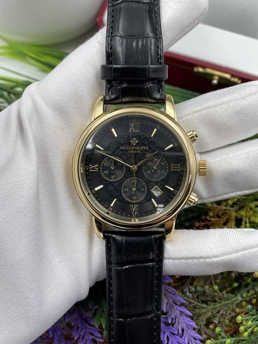 Мужские наручные часы Patek Philippe с кожаным ремешком в подарочной упаковке  #1