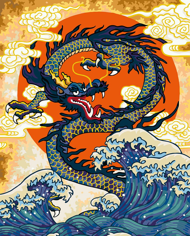 Картина по номерам с краской метталик Китайский дракон  #1