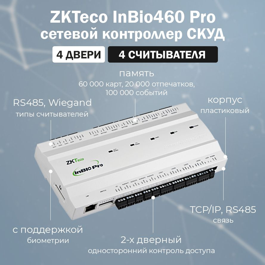 Сетевой биометрический контроллер СКУД ZKTeco inBio460 PRO для 4 дверей, IP-контроллер для систем контроля #1