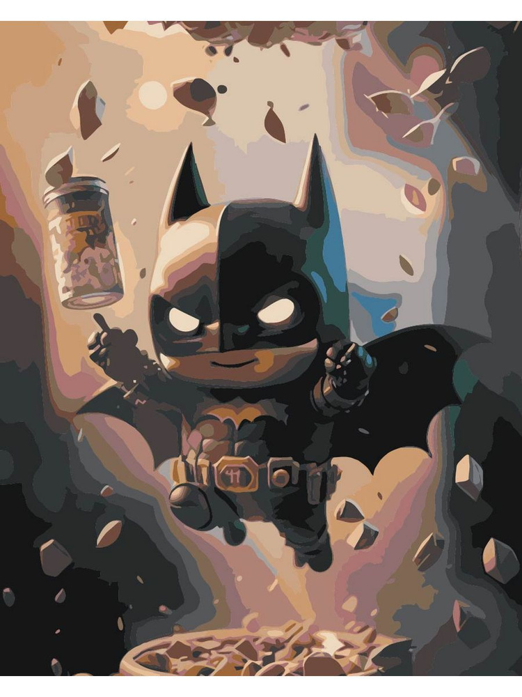 Картина по номерам Мини Бэтмен на холсте с деревянным подрамником размер 40х50, акриловые краски, кисточки, #1