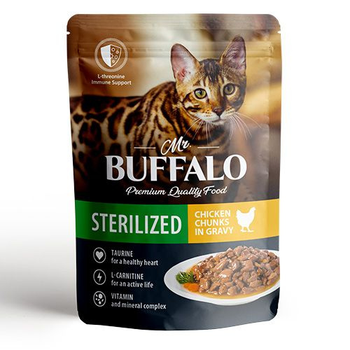 Mr.Buffalo Sterilized Chicken / Паучи Мистер Бафало для Стерилизованных кошек Цыпленок в соусе, 85г х #1