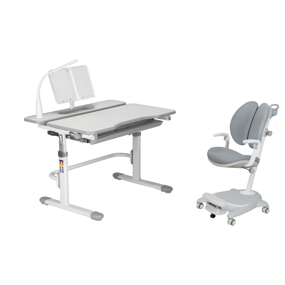 Комплект парта Freesia Grey + кресло Arnica Grey с подлокотниками и подставкой для ног  #1