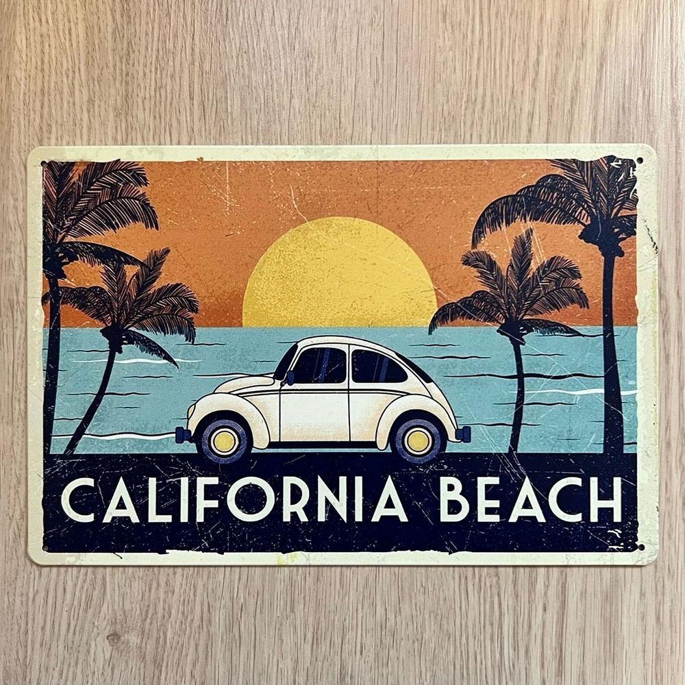 Табличка металлическая интерьерная VW Beetle Фольцваген Жук California Beach  #1