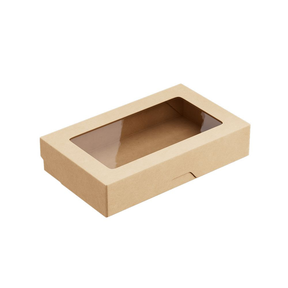 Крафт коробка с окном, сверхпрочная, 20x12x4 см., 1000 мл., набор 5 шт., упаковка пищевая для продуктов, #1