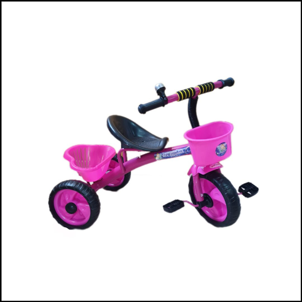 Велосипед трехколесный розовый с корзинкой кузовком звонком  #1