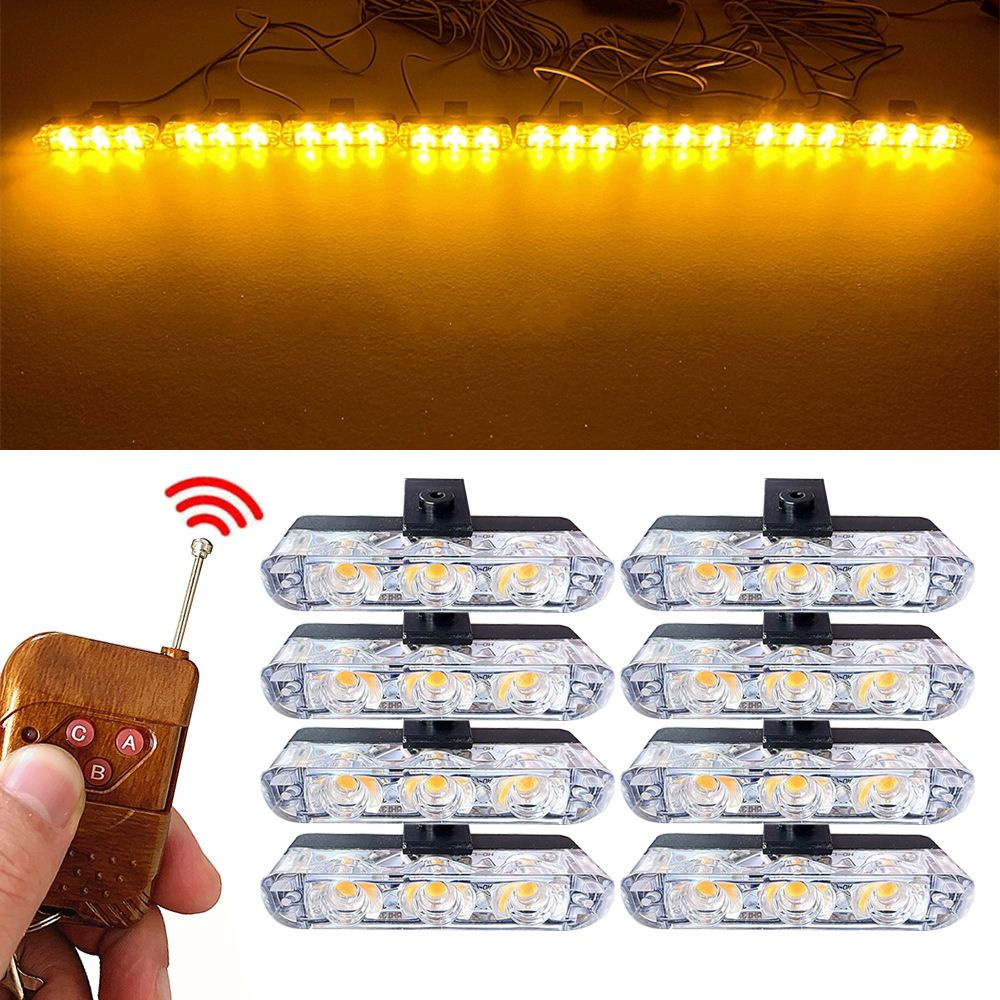 8 Шт 3LED Светодиодный стробоскоп для авто 12v проблесковый маячок желтый свет  #1