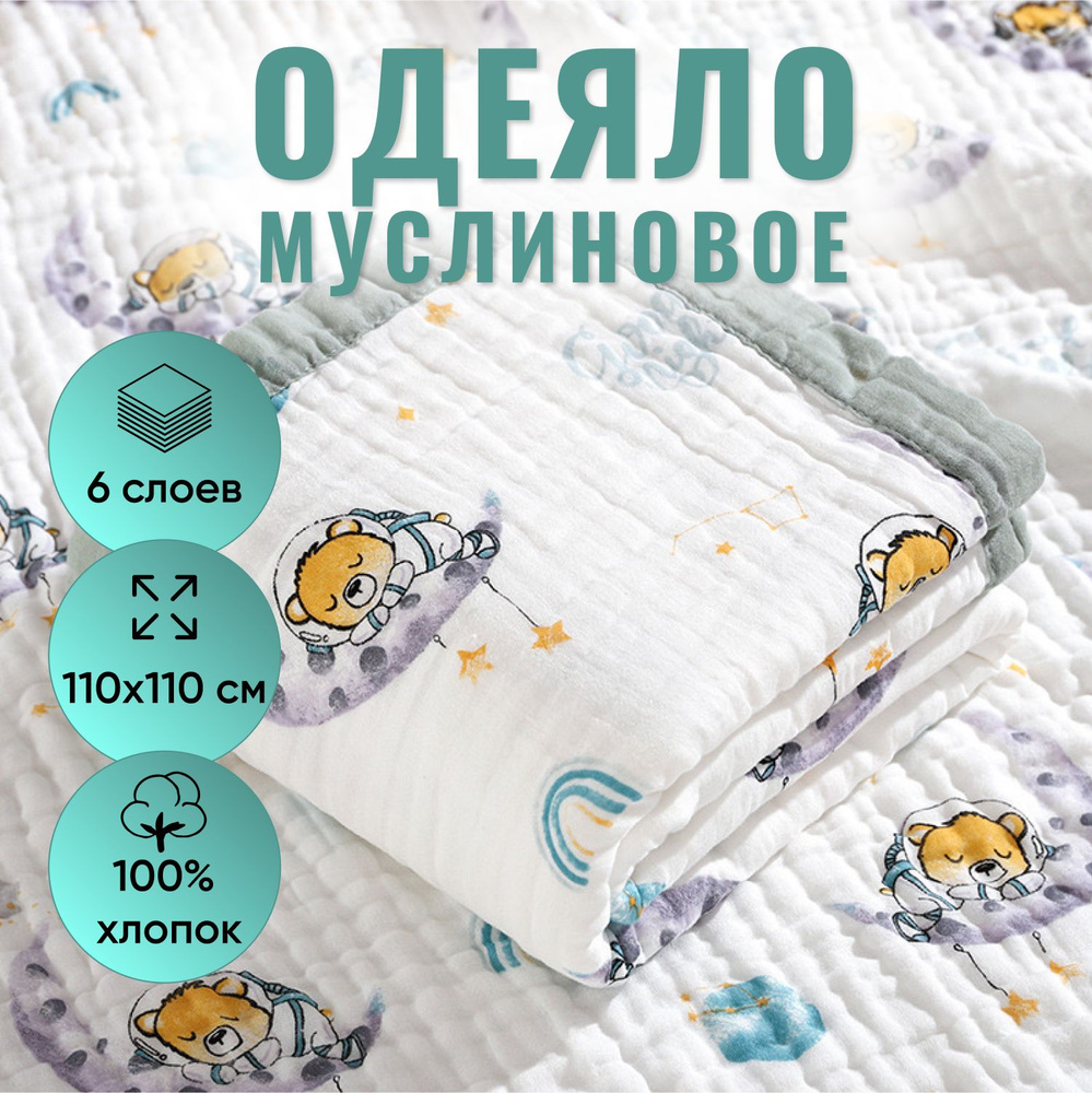 Одеяло для новорожденного, муслиновый плед в коляску/кроватку  #1