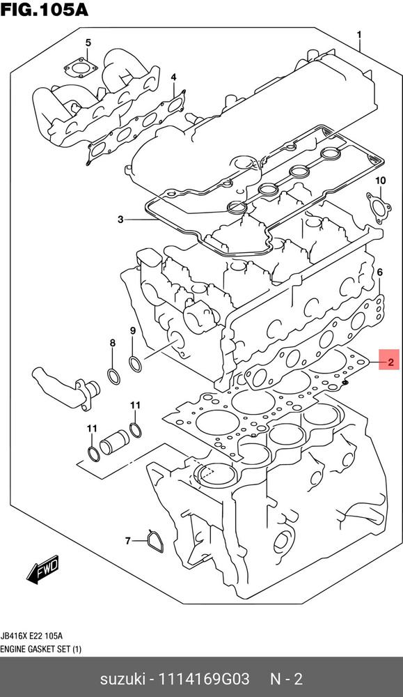 Suzuki Прокладка ГБЦ, арт. 11141-69G03, 1 шт. #1