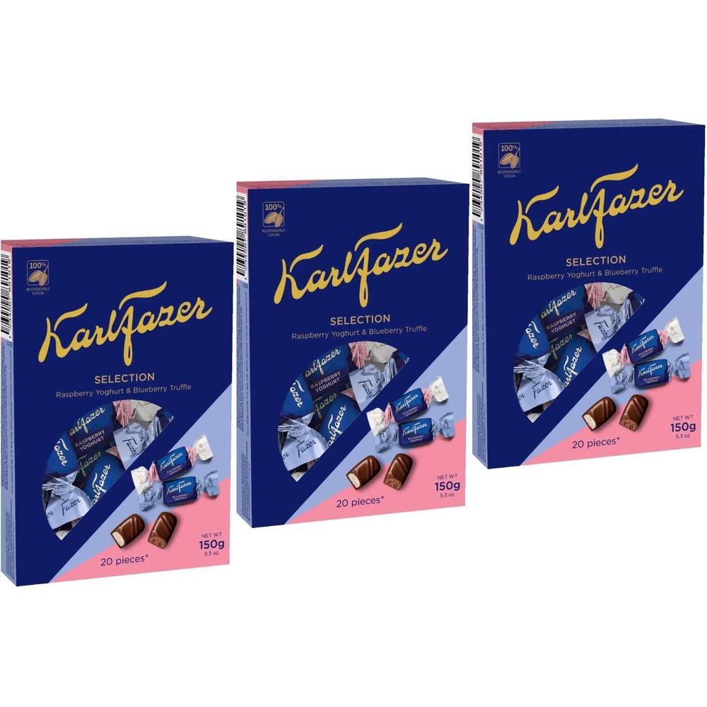 Конфеты шоколадные Karl Fazer Selection ассорти (малиновый йогурт и черничный трюфель), 3уп по 150 г #1