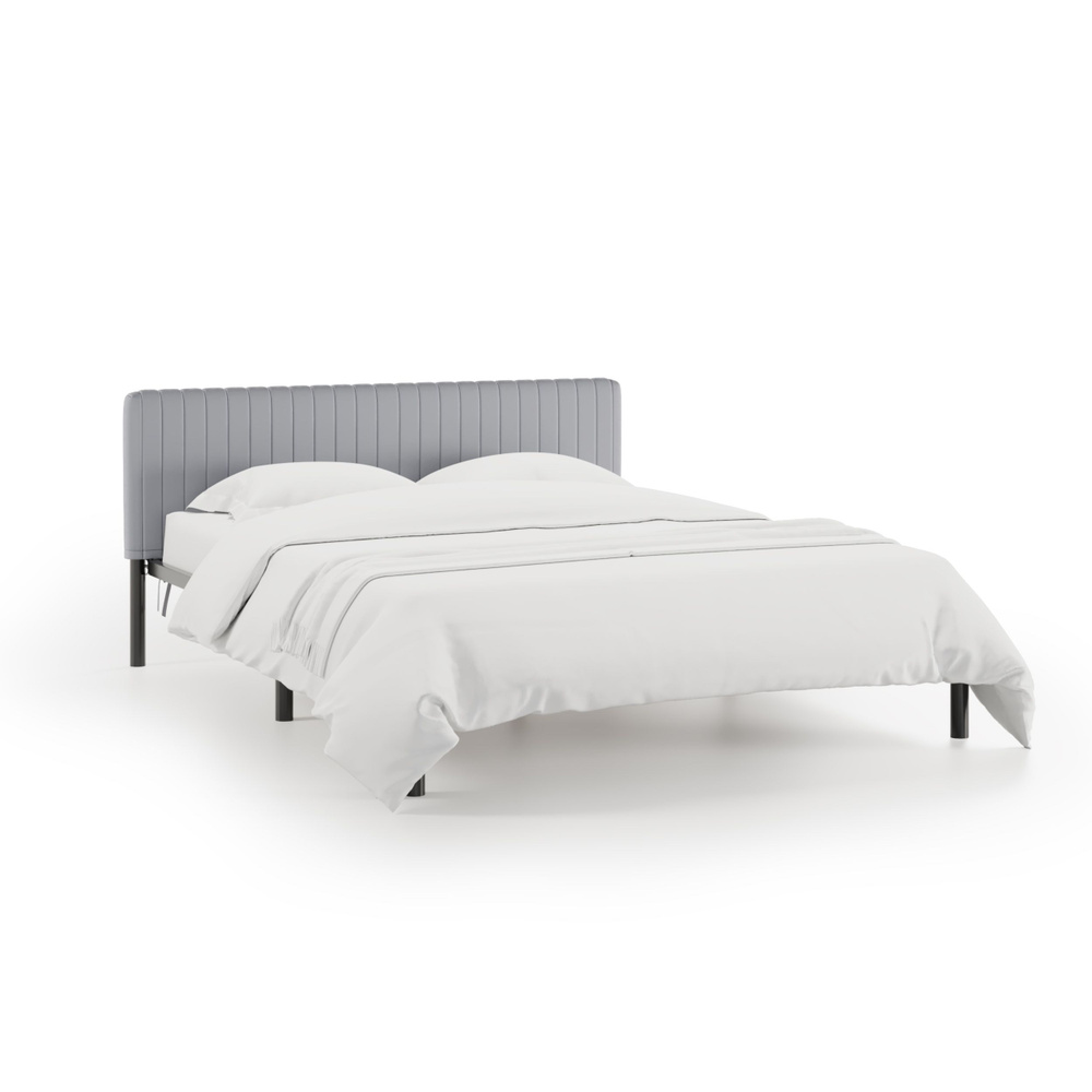 Кровать "Гаррона", 160х200 см, чехол велюр Velutto серый, черный каркас, DreamLite  #1