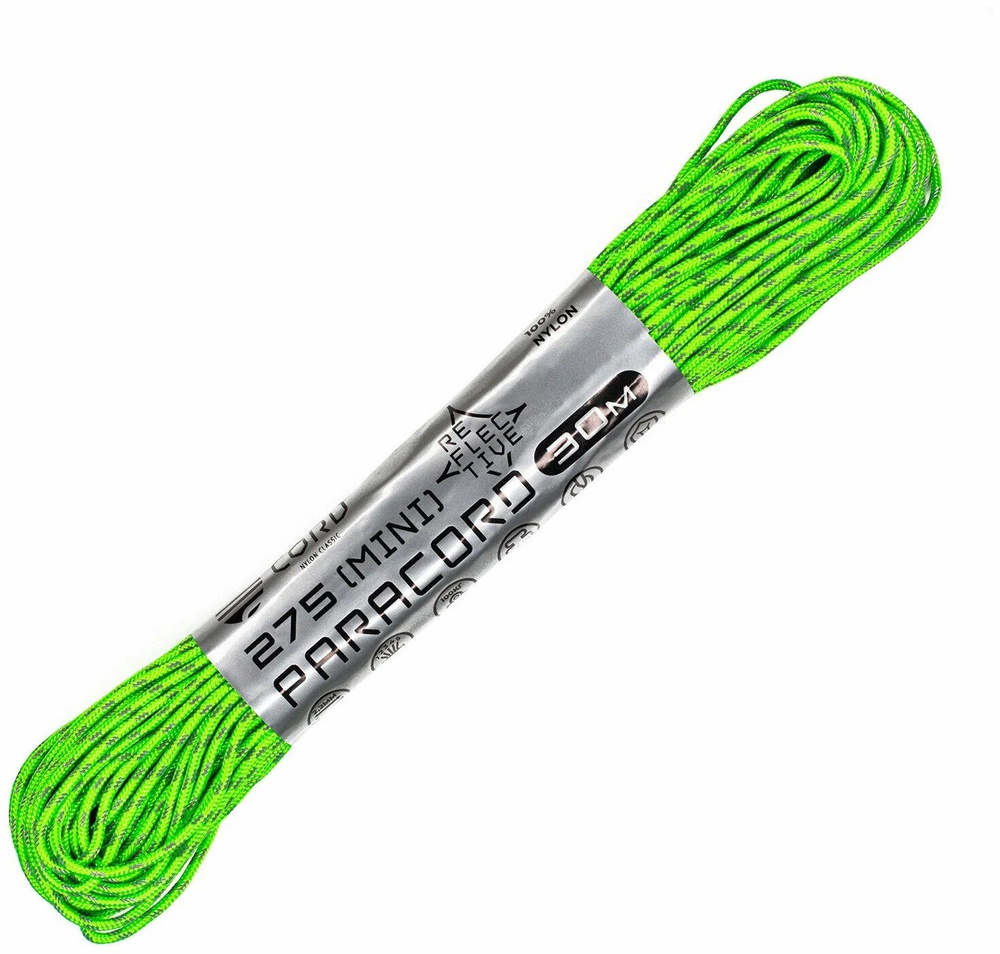 Паракорд 275 (мини) CORD nylon 30м RUS световозвращающий (neon green) #1