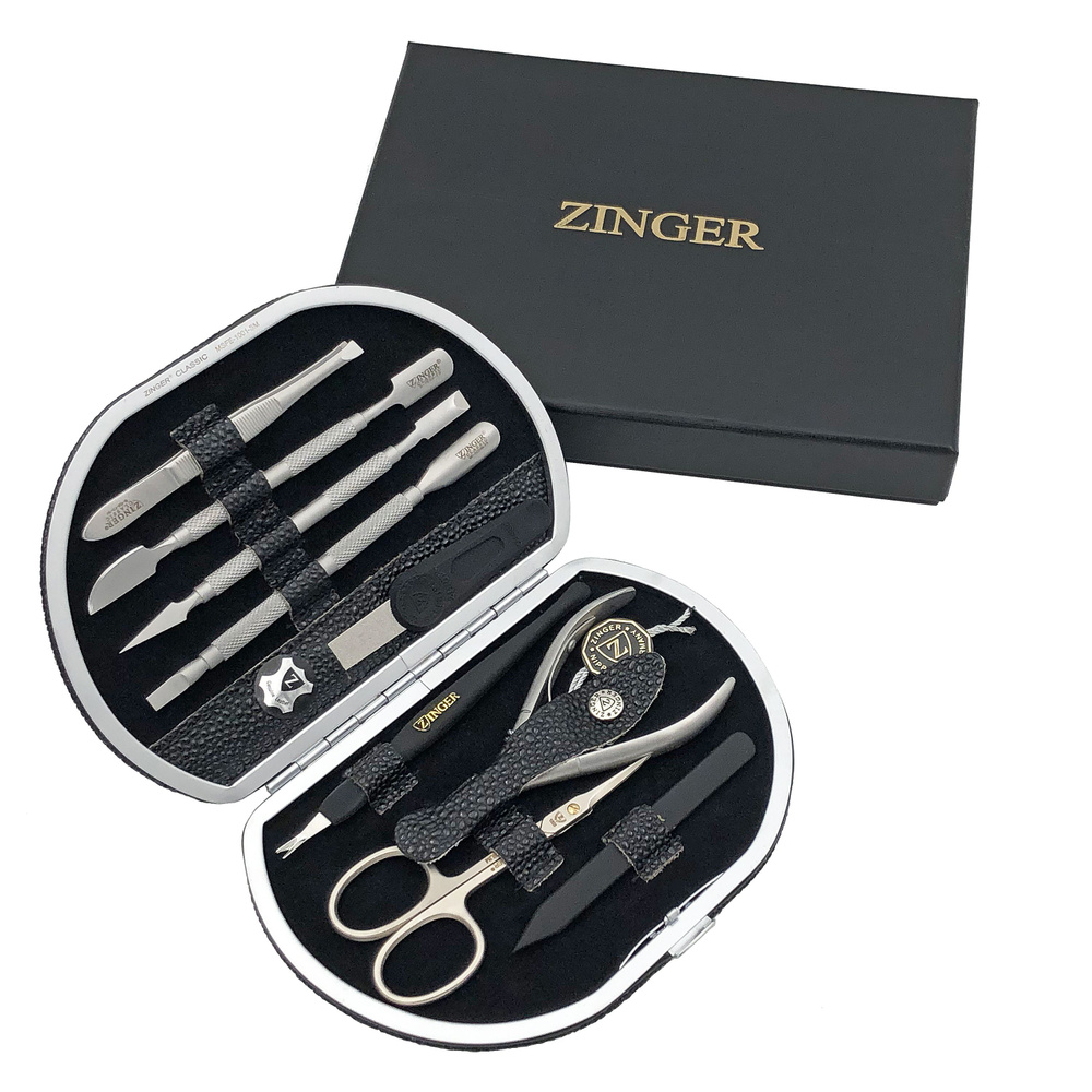Маникюрный набор Zinger MSFE-1001, 9 предметов, сверкающий черный  #1
