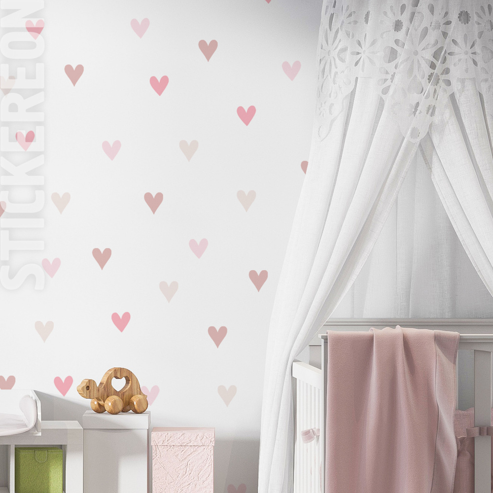 Интерьерные наклейки на стену STICKEREON Сердечки розовые 5 см, 72 шт. в детскую комнату для девочки #1