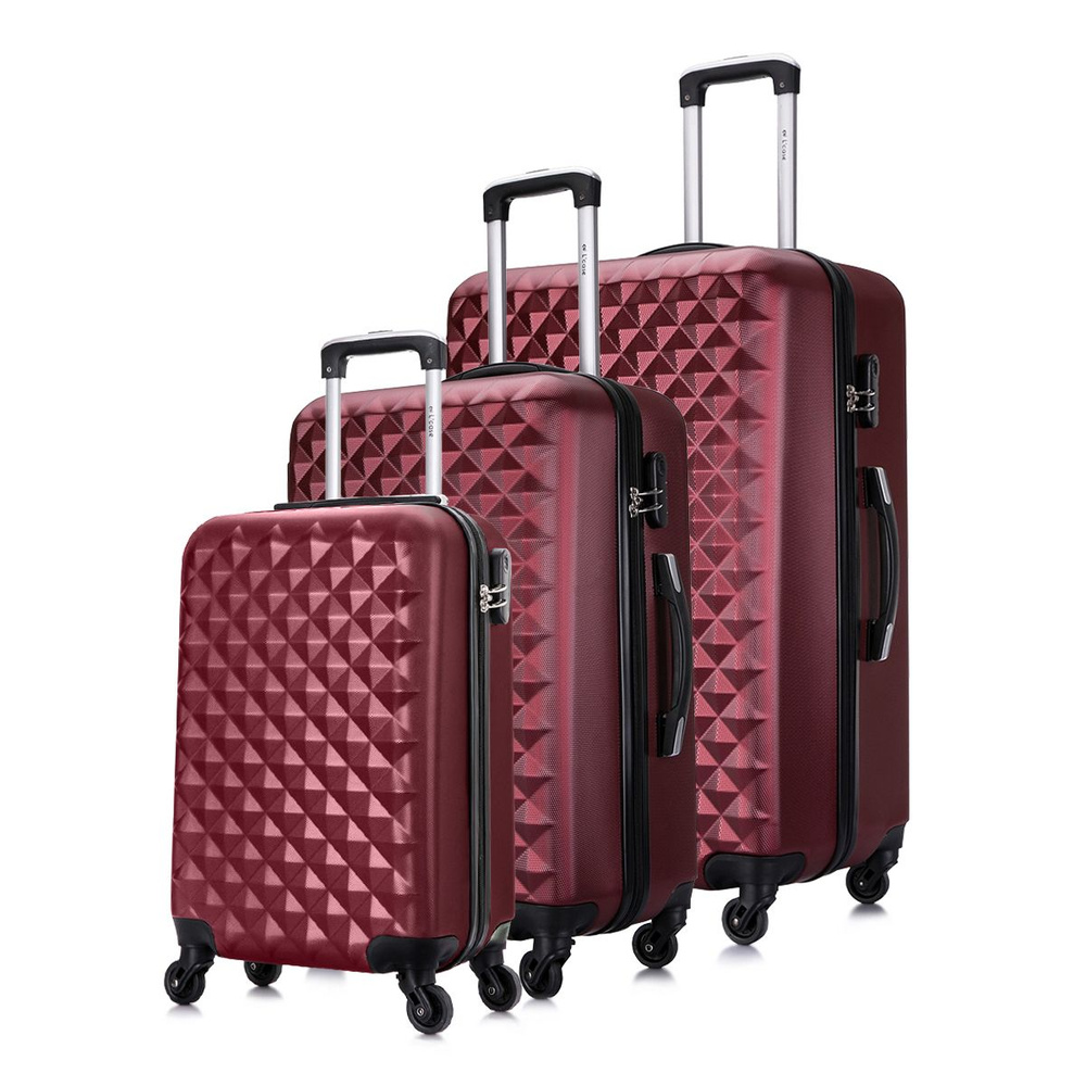 Набор чемоданов на колесах S + M + L (маленький, средний и большой), красный - Чемодан ABS - пластик, #1