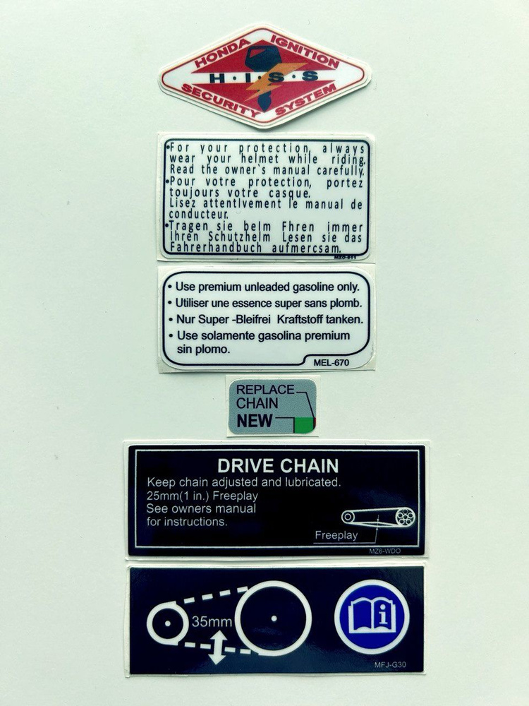 Информационные наклейки для мотоцикла Honda Хонда #1