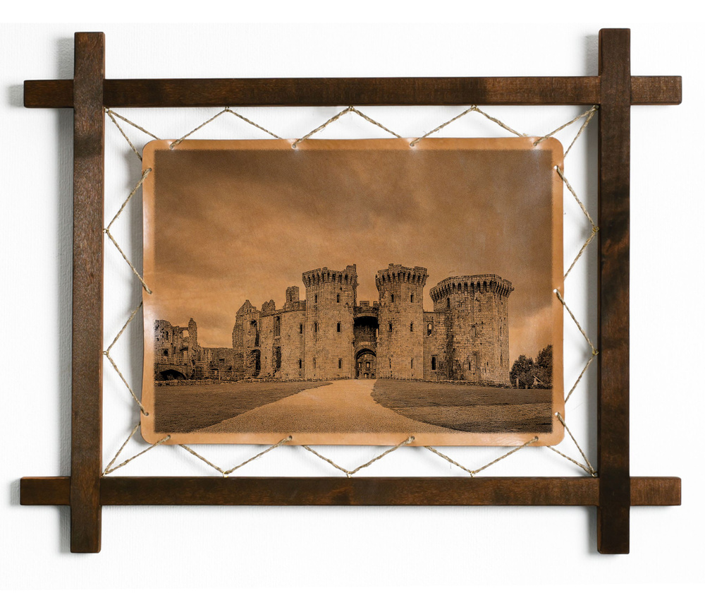 Картина "Замок Раглан, Уэльс", гравировка на натуральной коже, интерьерная для украшения и декора на #1