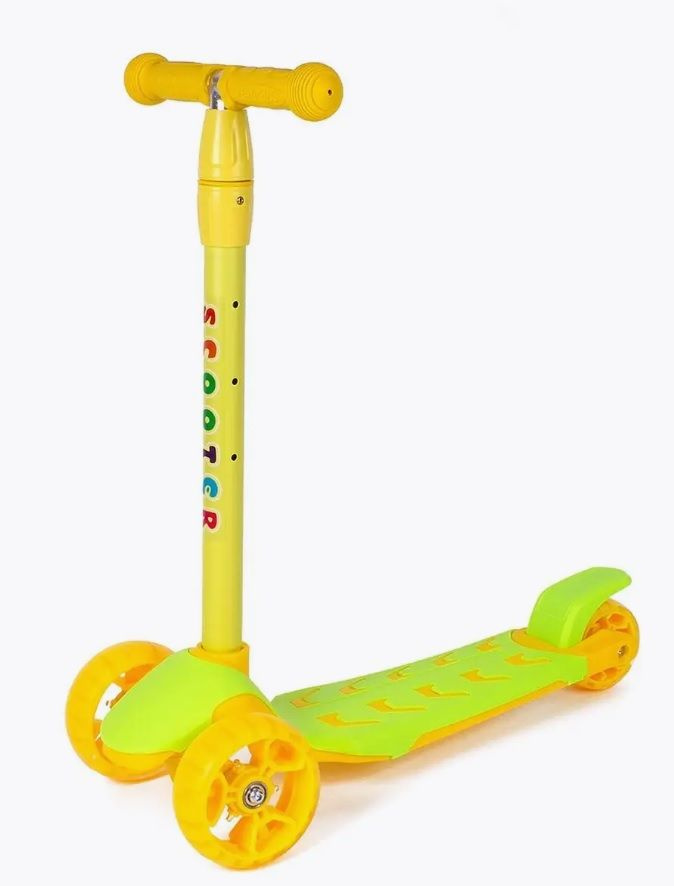 Самокат детский трехколесный "SCOOTER" 101 светящиеся колеса, до 45 кг (салатовый-желтый) 2024  #1