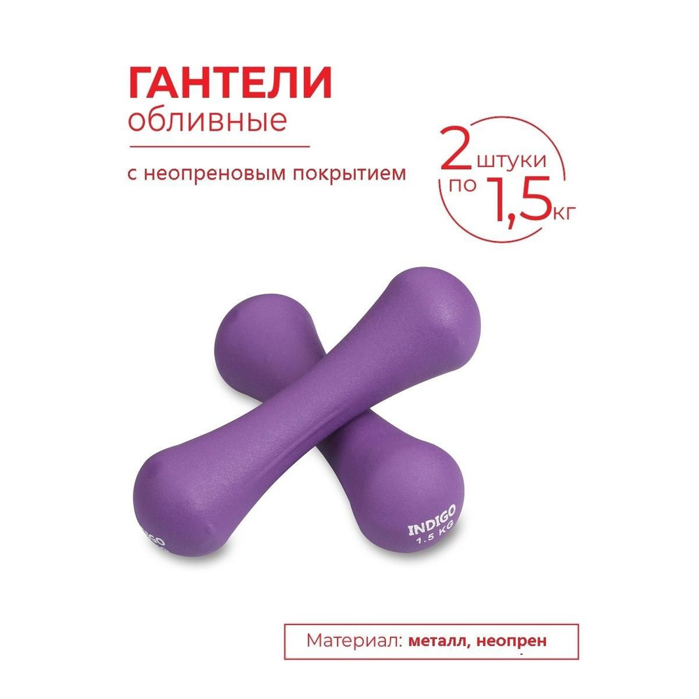 Гантели обливные с неопреновым покрытием / гантели неопреновые 2х1,5кг INDIGO  #1