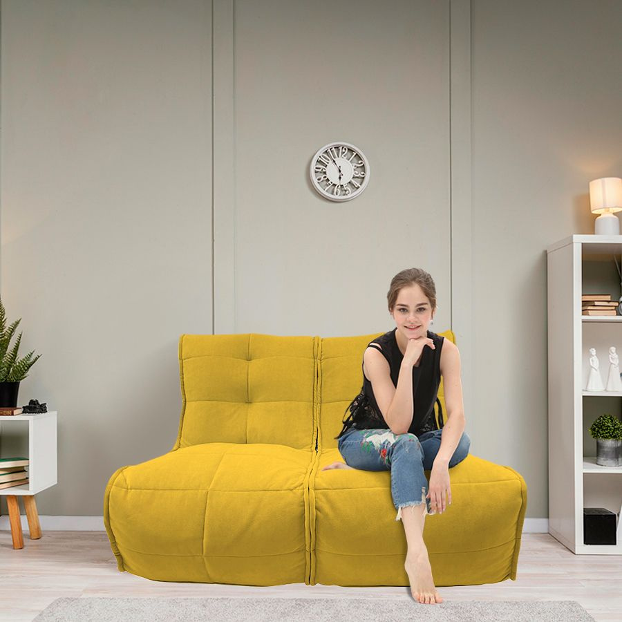 Бескаркасный модульный диван Twin Couch - Yellow Shine (велюр, желтый) - небольшой диван в детскую, на #1