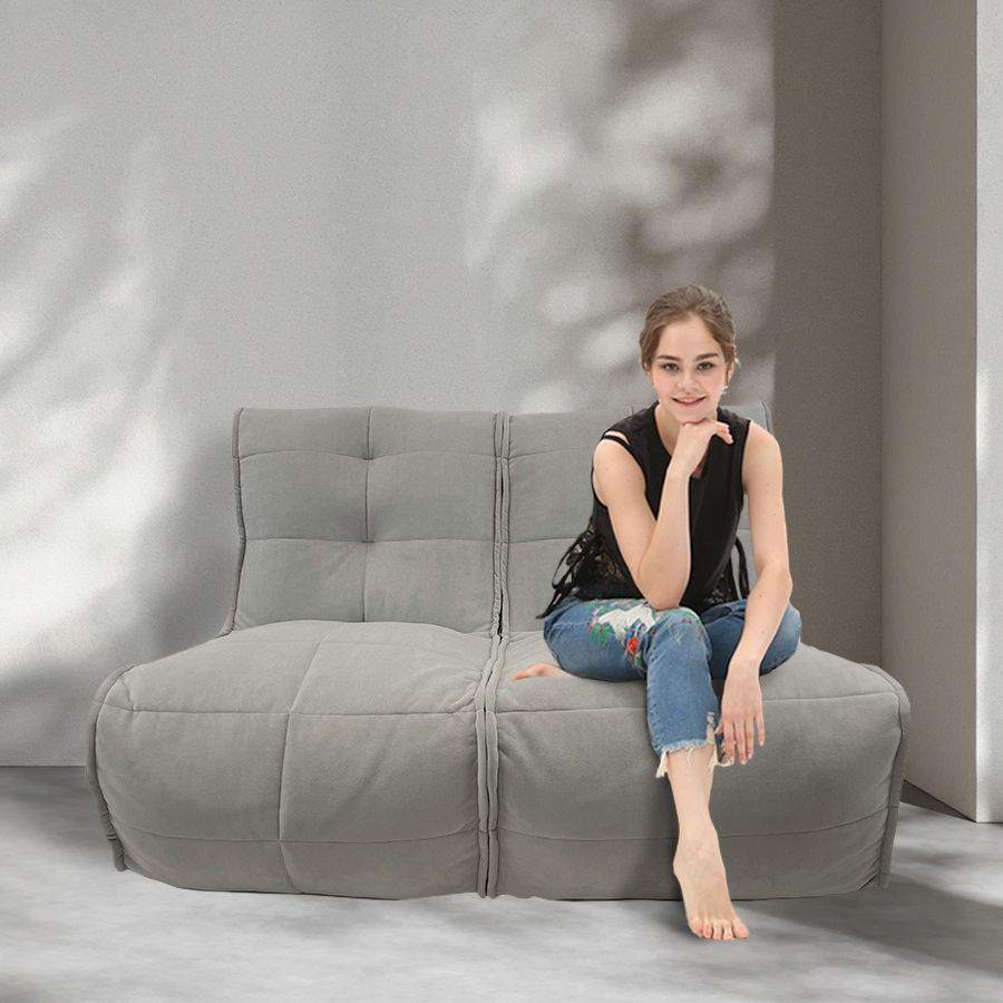 Бескаркасный модульный диван Twin Couch - Tundra Spring (велюр, светло-серый) - 120 см - диван для зоны #1