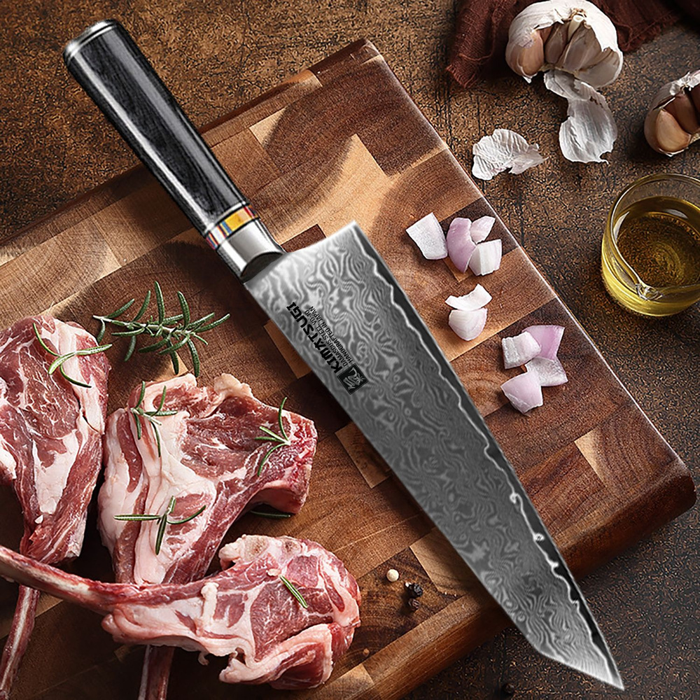 Kimatsugi / Японский кухонный поварской шеф-нож Damascus #119. Настоящая дамасская сталь 67 слоев. VG-10 #1