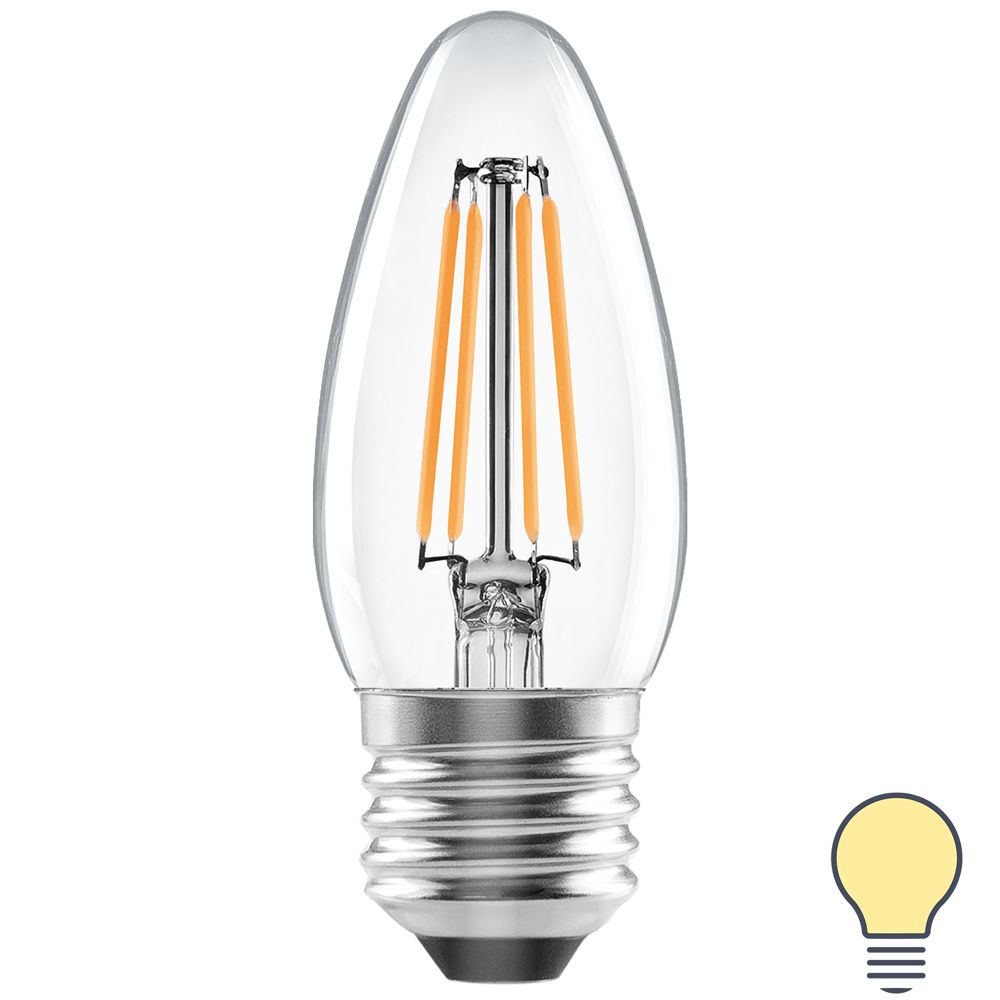 Лампа светодиодная Lexman E27 220-240 В 5 Вт свеча прозрачная 600 лм теплый белый свет  #1