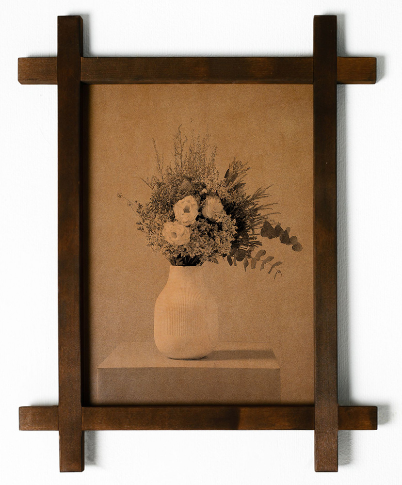 Картина "Бохо-цветочная композиция в вазе, натюрморт", гравировка на натуральной коже, интерьерная для #1