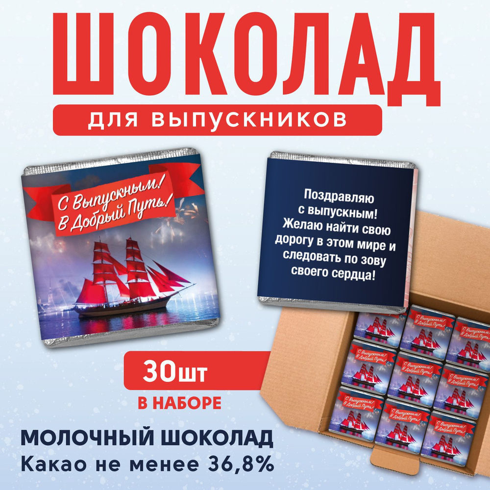 Подарочный набор шоколада на выпускной в школе, на последний звонок, "С выпускным! В добрый путь!" 30 #1