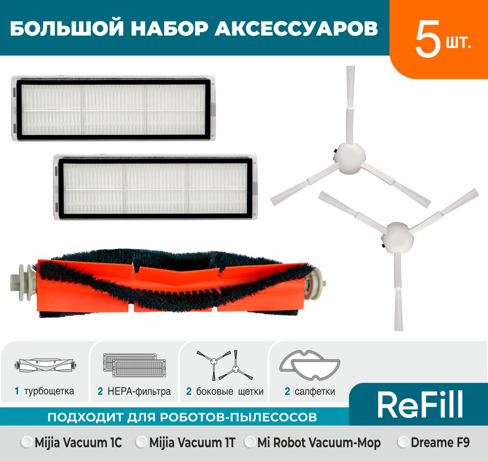 Набор аксессуаров Refill для робот-пылесоса Xiaomi Mijia 1C, 1T, Dreame F9, Mi Robot Vacuum-Mop (2 HEPA-фильтра, #1