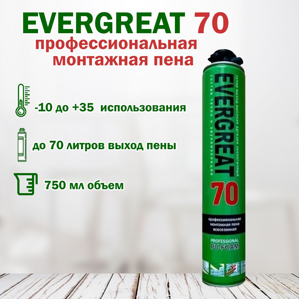 Пена монтажная профессиональная полиуретановая EVERGREAT 70 всесезонная, 750 мл  #1