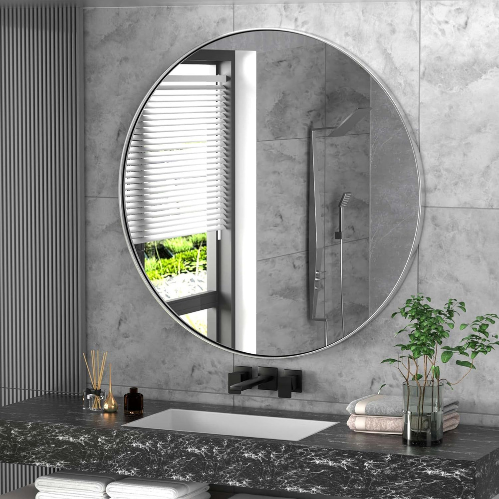 Зеркало круглое настенное 70 см для ванны, в алюминиевой раме, для бритья, TODA ALMA  #1