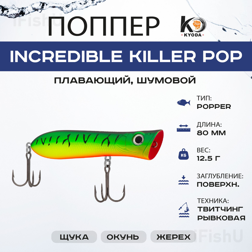 Воблер KYODA INCREDIBLE KILLER POP, 80мм, 12,5г #1