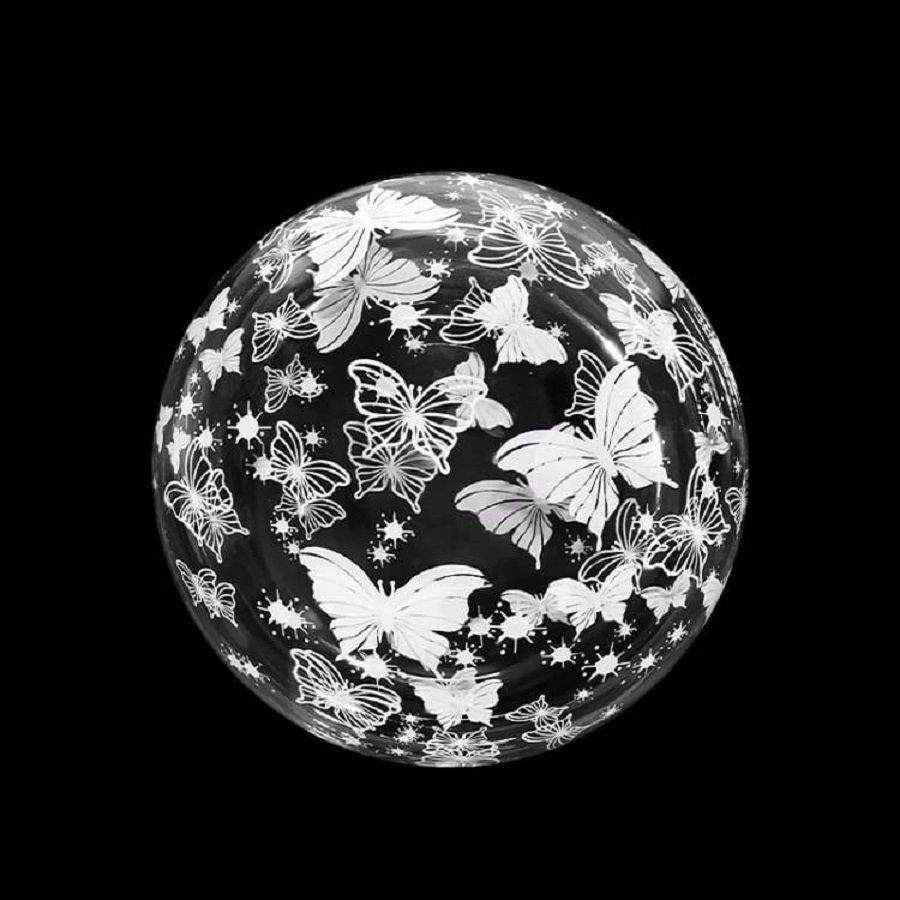 Воздушный шар Сфера, прозрачный, Белые бабочки 46 см. #1