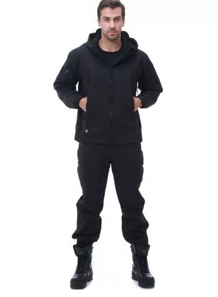Тактический демисезонный костюм Softshell на флисе (черный)  #1