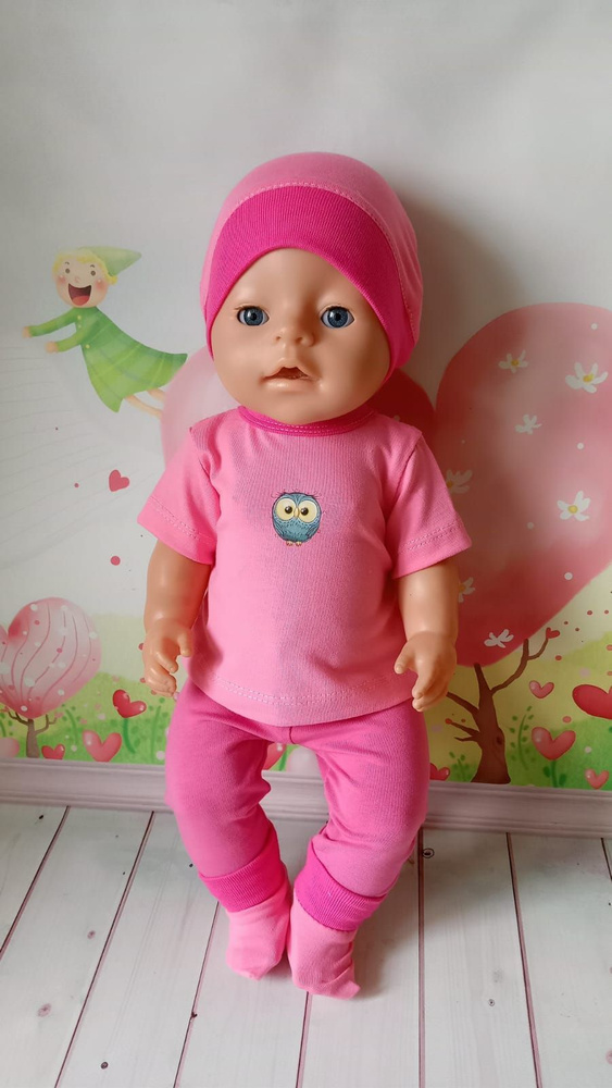 Кукольный гардероб ПУПС 42-45 см Baby Born Комплект: Летний футболка, легинсы, шапочка и носочки  #1