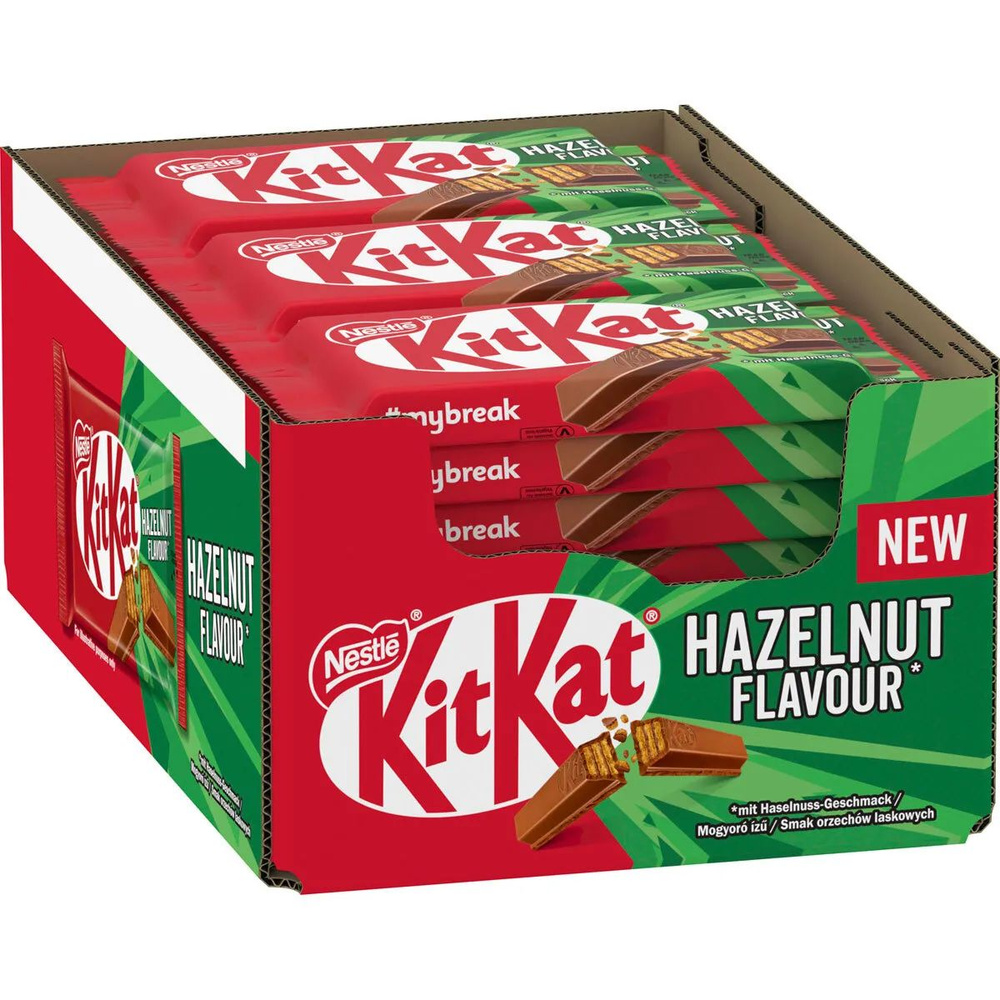 Шоколадный батончик KitKat 4 Fingers Hazelnut, с фундуком, 41,5 гр, 24 шт  #1