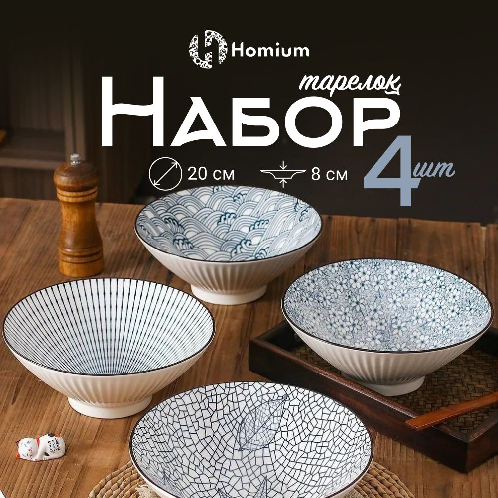 Homium Уют и тепло в каждый дом Тарелка Япония - посуда для дома "Эдохиган ", 4 шт, Керамика  #1