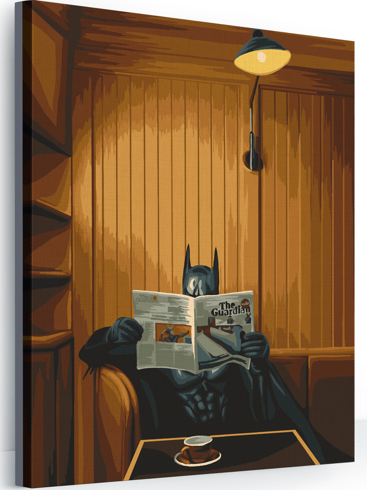 Картина по номерам на холсте на подрамнике 40х50 "Бэтмен и газета"  #1