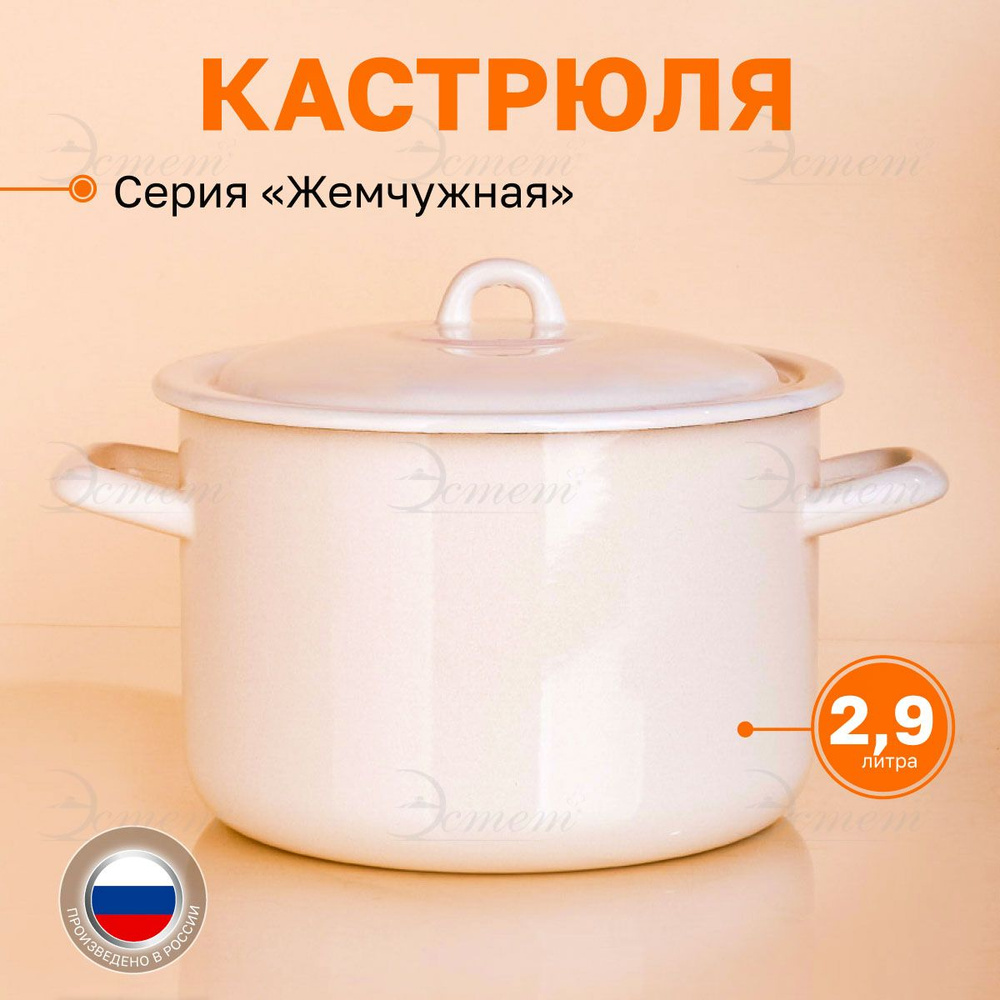 Кастрюля с крышкой 2.9 л "Эстет" эмалированная / кастрюля для индукционных плит  #1