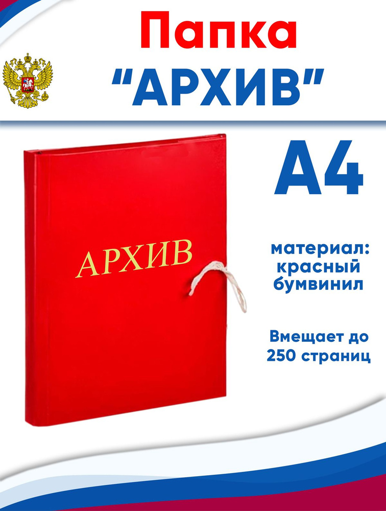 Папка архивная А4 Attache "Архив", бумвинил, ширина 3 см, 4 завязки, до 250 стр  #1