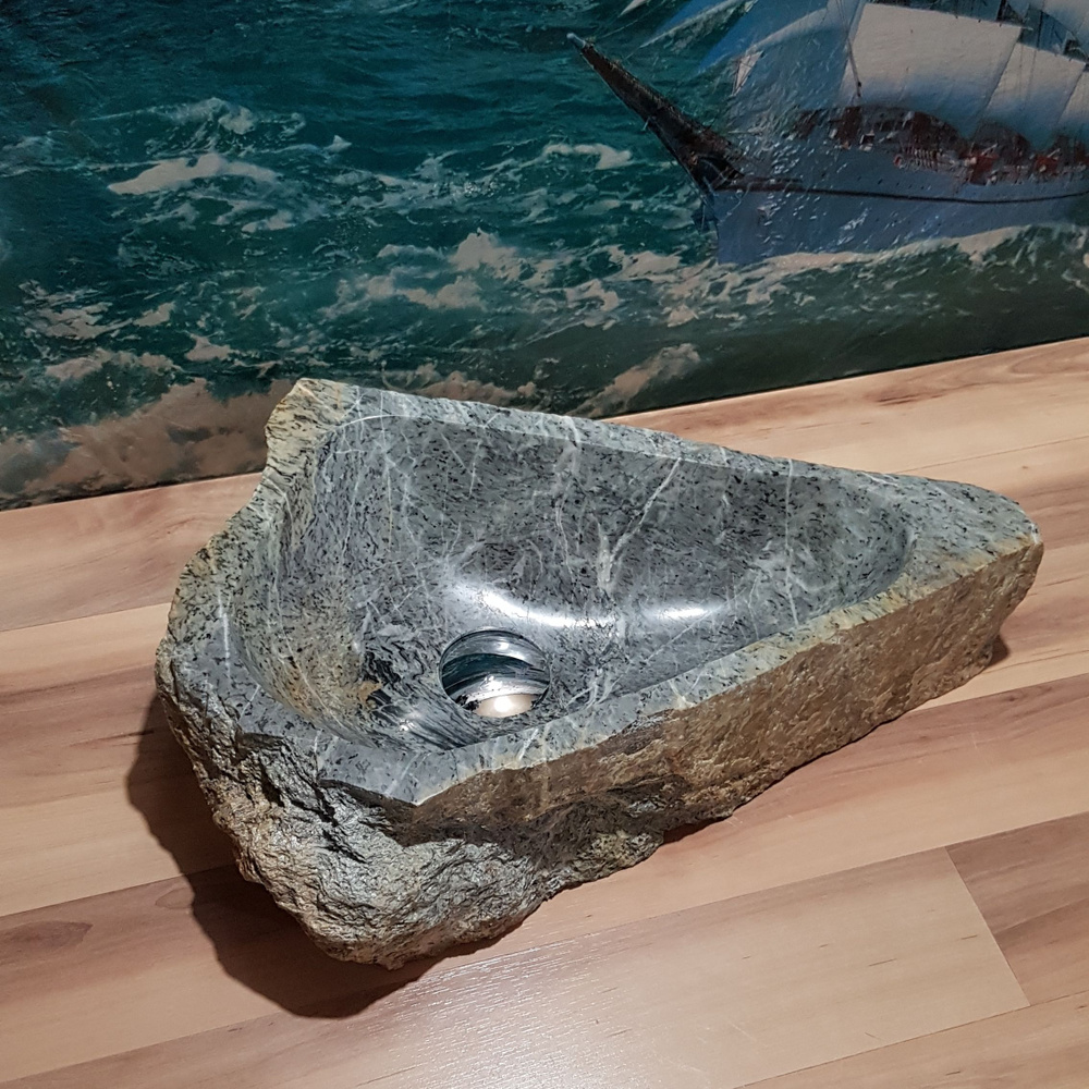 Раковина накладная на столешницу для ванной мойка каменная из натурального /речного/горного камня Кавказа #1